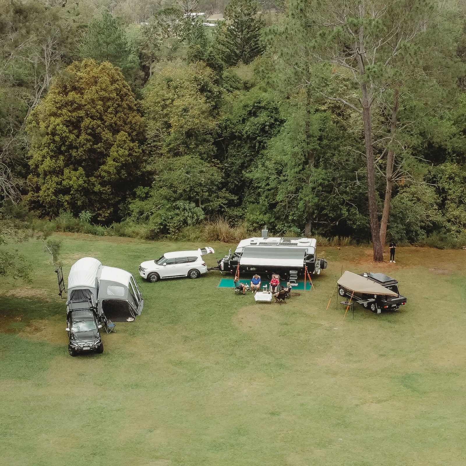 Aerial shot of campsite using Ezy Anchor Screw In Tent Pegs